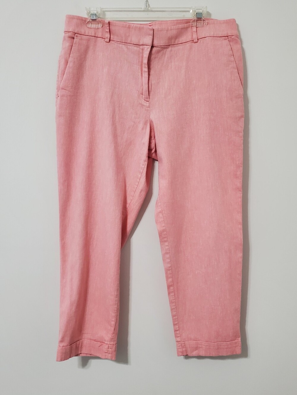 LOFT Paperbag Tie Waist Cropped Pants in Light Blue and Dusty Pink - Picture 7 of 13